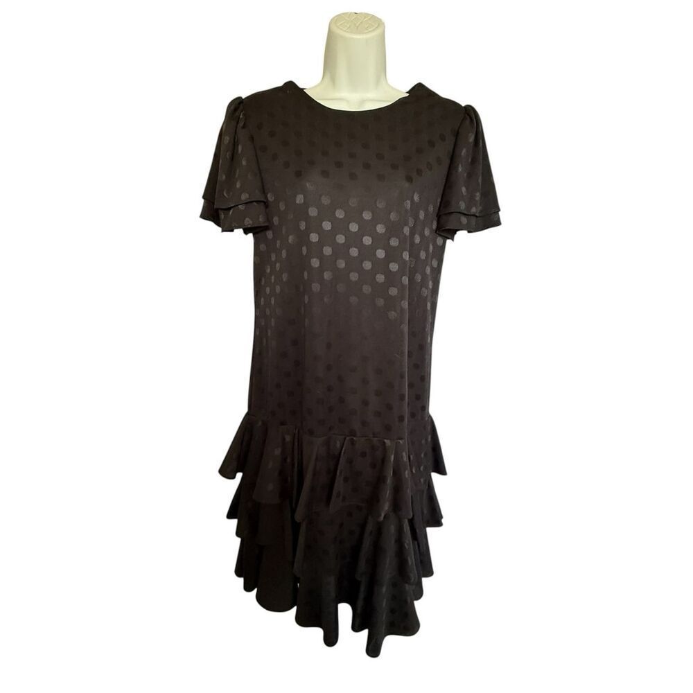TF American Vintage 80’s Polka Dot Flapper Drop Waist Dress USA Size 12 - Picture 3 of 7